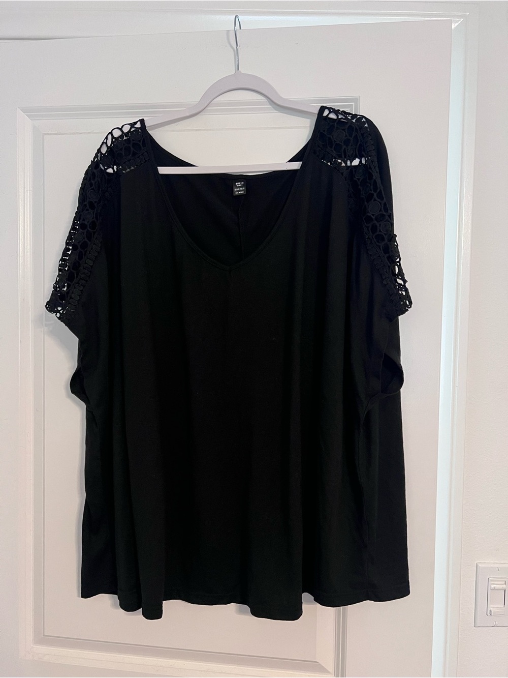 Black V-Neck Top with Crochet Shoulder Detail
